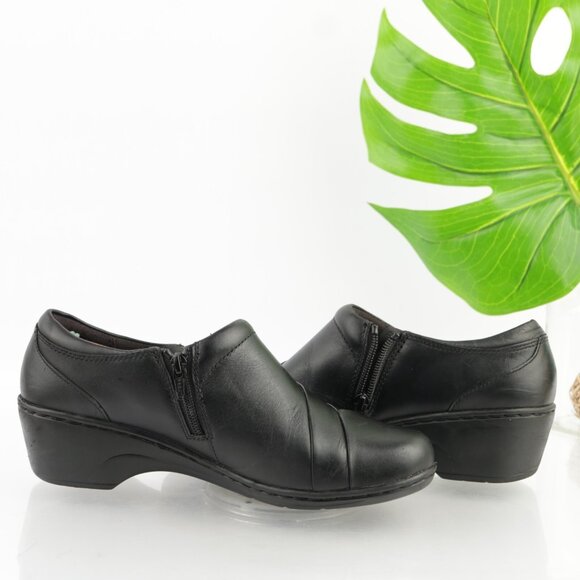 Clarks Womens Channing Ann Loafer Size 9 WIDE Black Leather Slip On Shoes Wedge - Picture 9 of 13